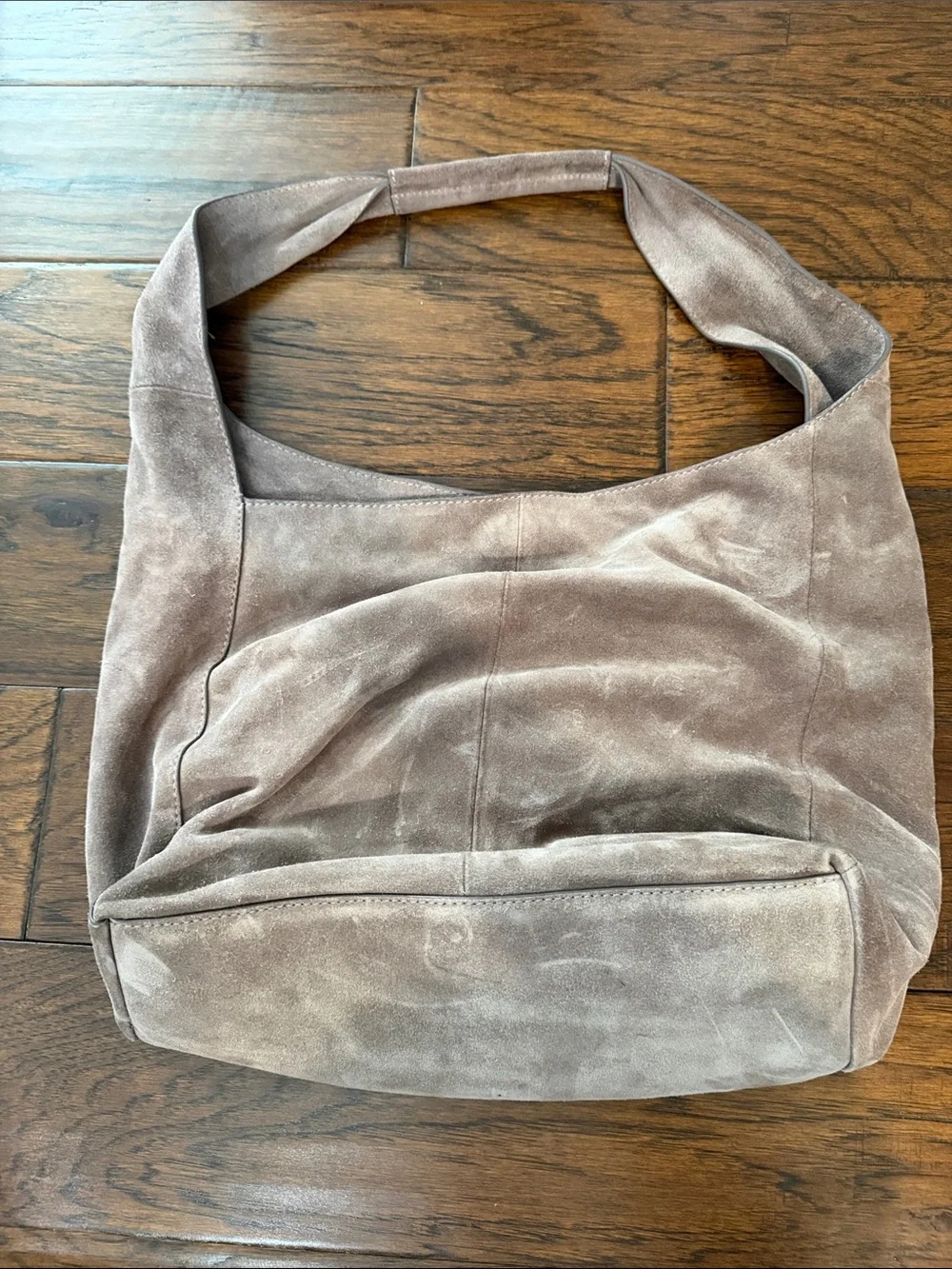 Lucky Brand Men’s Suede Shoulder Bag in Gray with Orange Lining